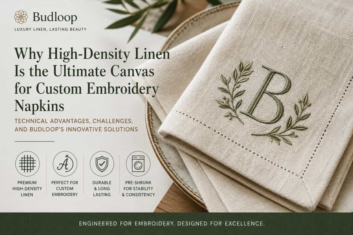 High-density linen cocktail napkins with custom embroidery monogram, ideal blank fabric for personalized embroidery projects.