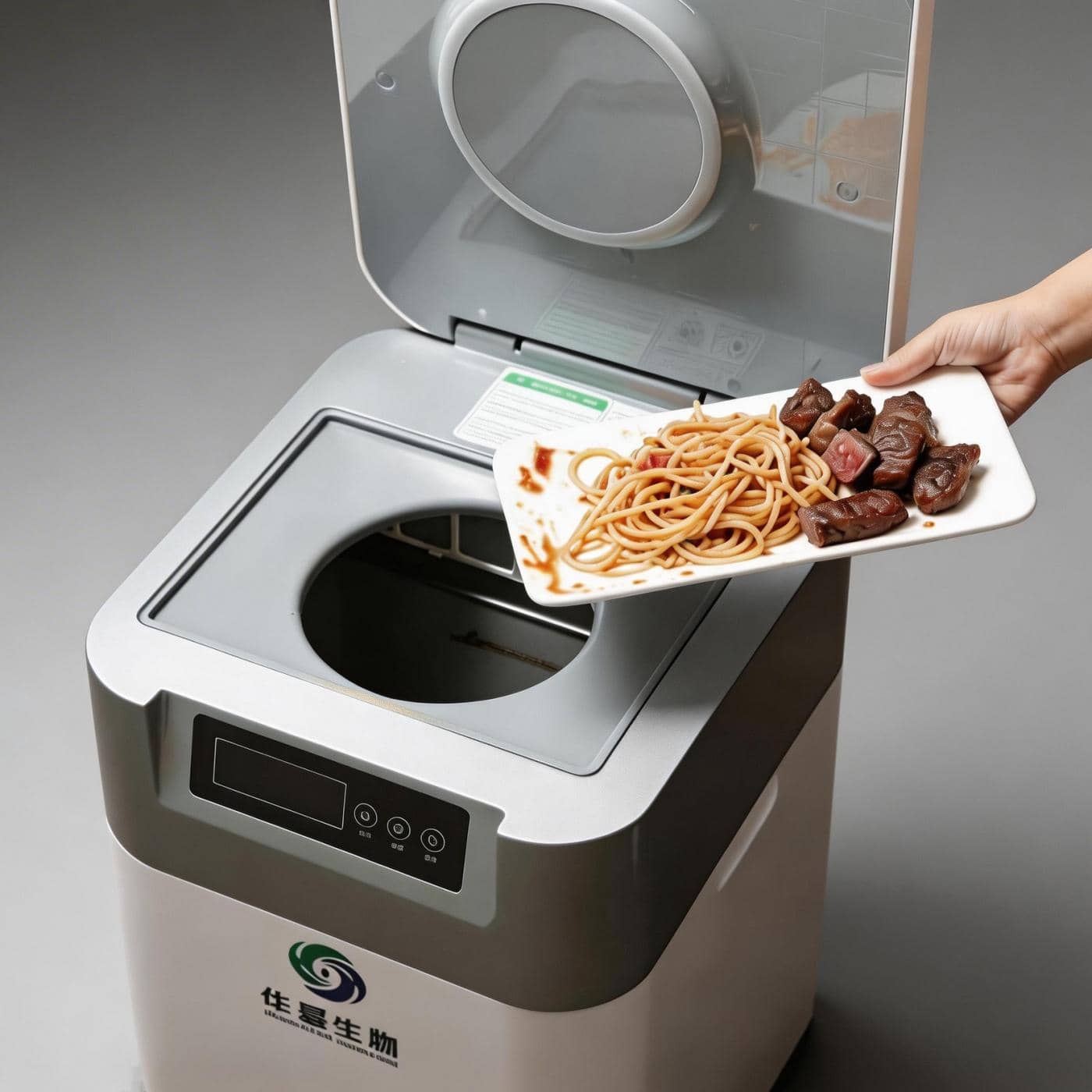 Adding daily kitchen scraps into a compact compost bin as the first step of easy home composting