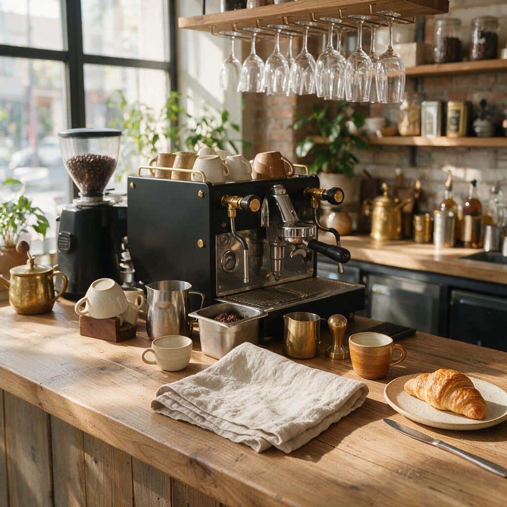 European linen tea towels styled for café kitchens and coffee service areas