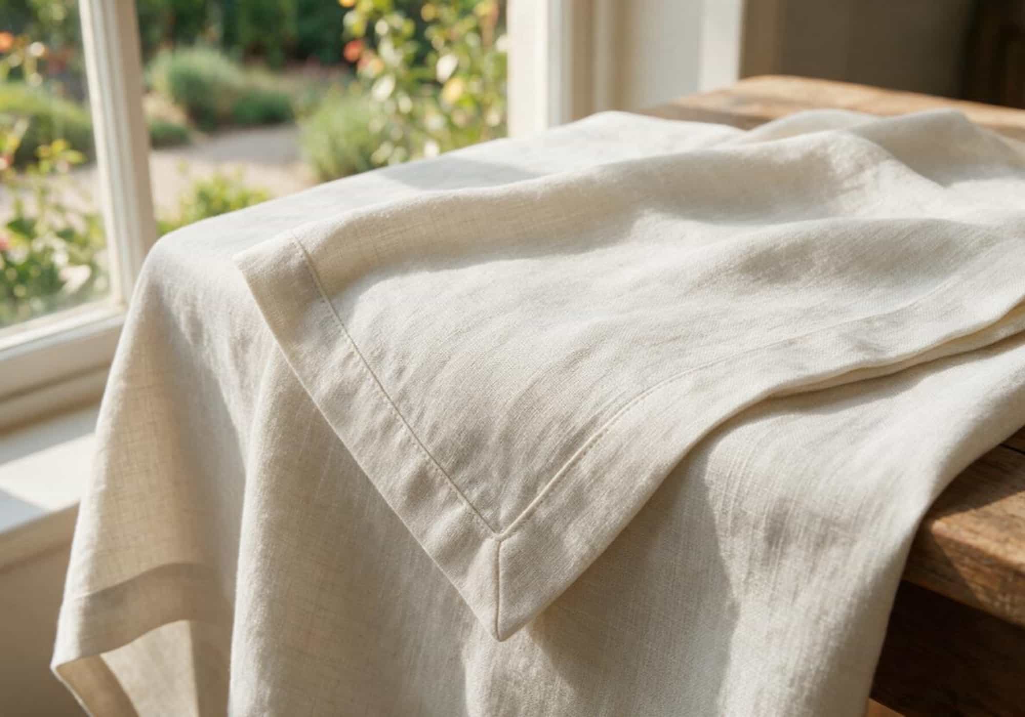 Close-up of premium European linen texture suitable for embroidery