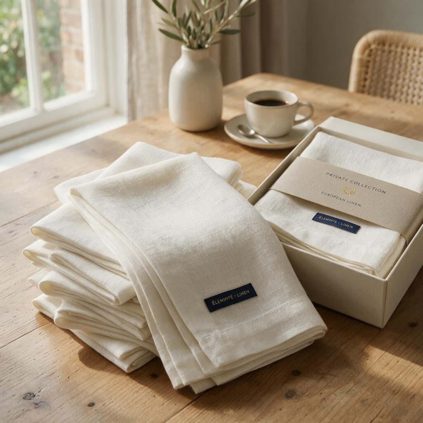 Custom European linen napkins with personalized branding and private label options