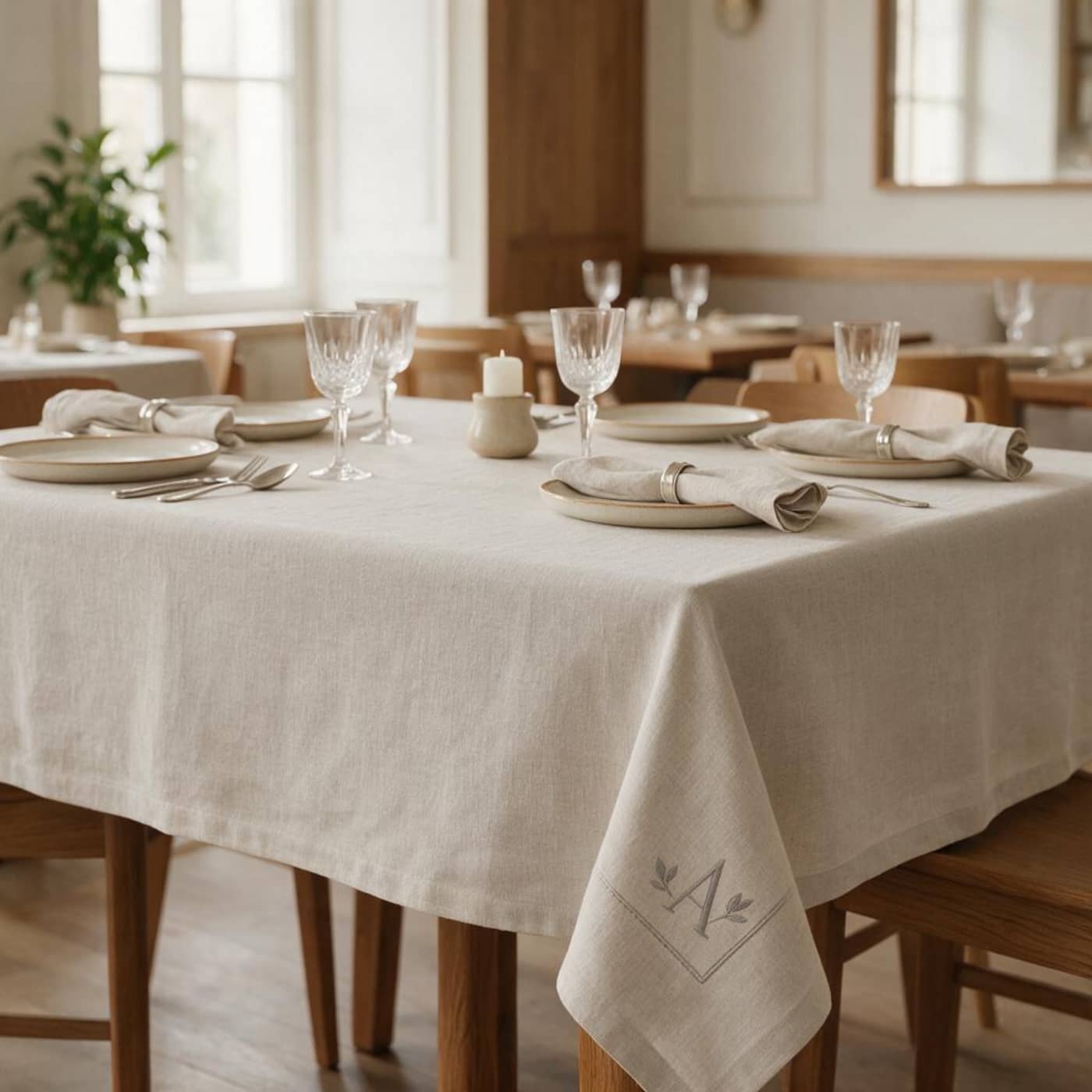 Custom European linen tablecloth created for restaurant and hospitality projects