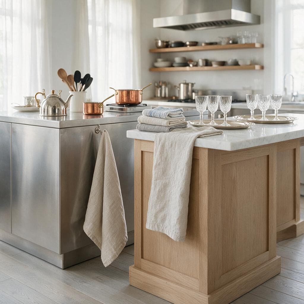 Premium European linen tea towels for boutique hotel kitchen operations