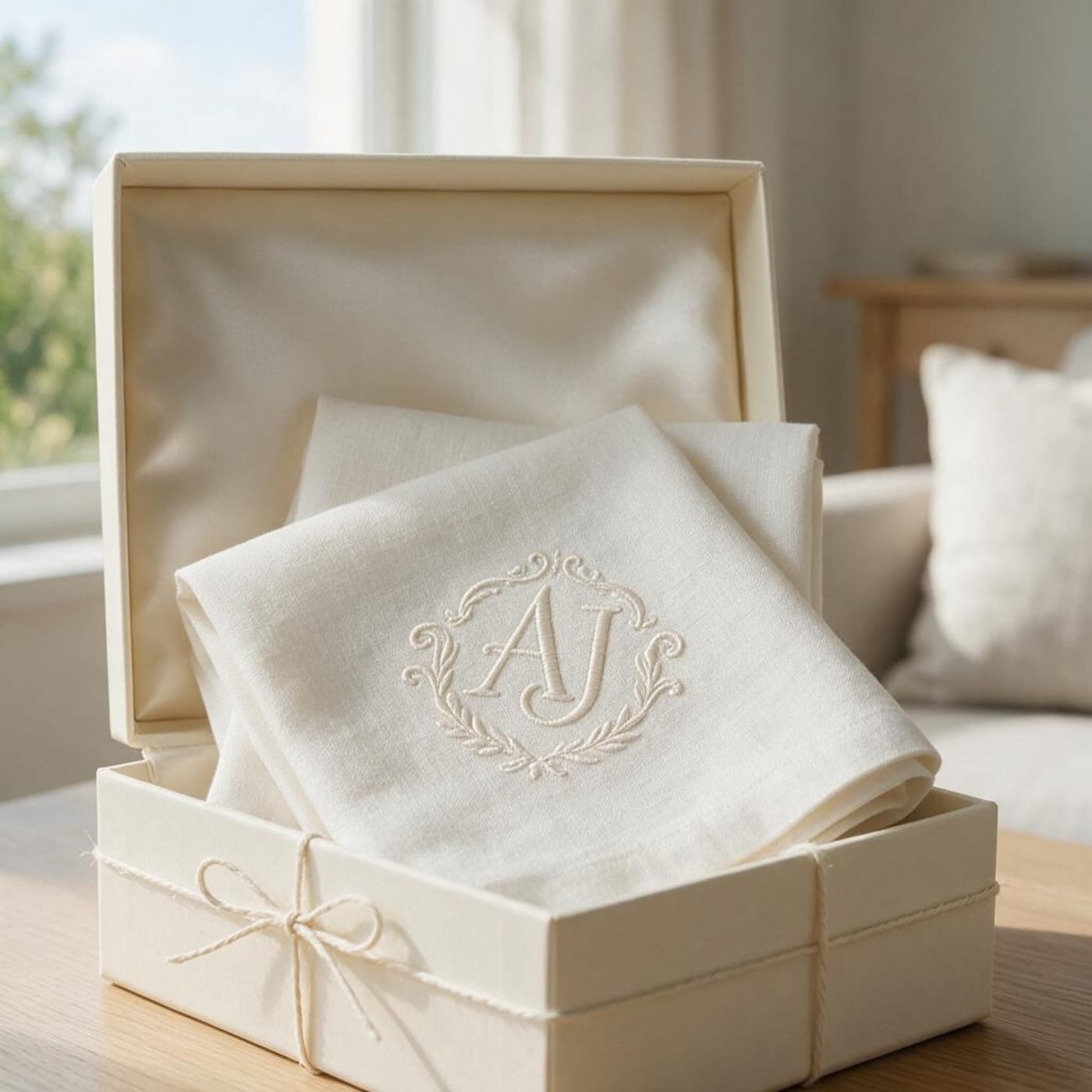 Luxury embroidered linen gifts for premium lifestyle brands