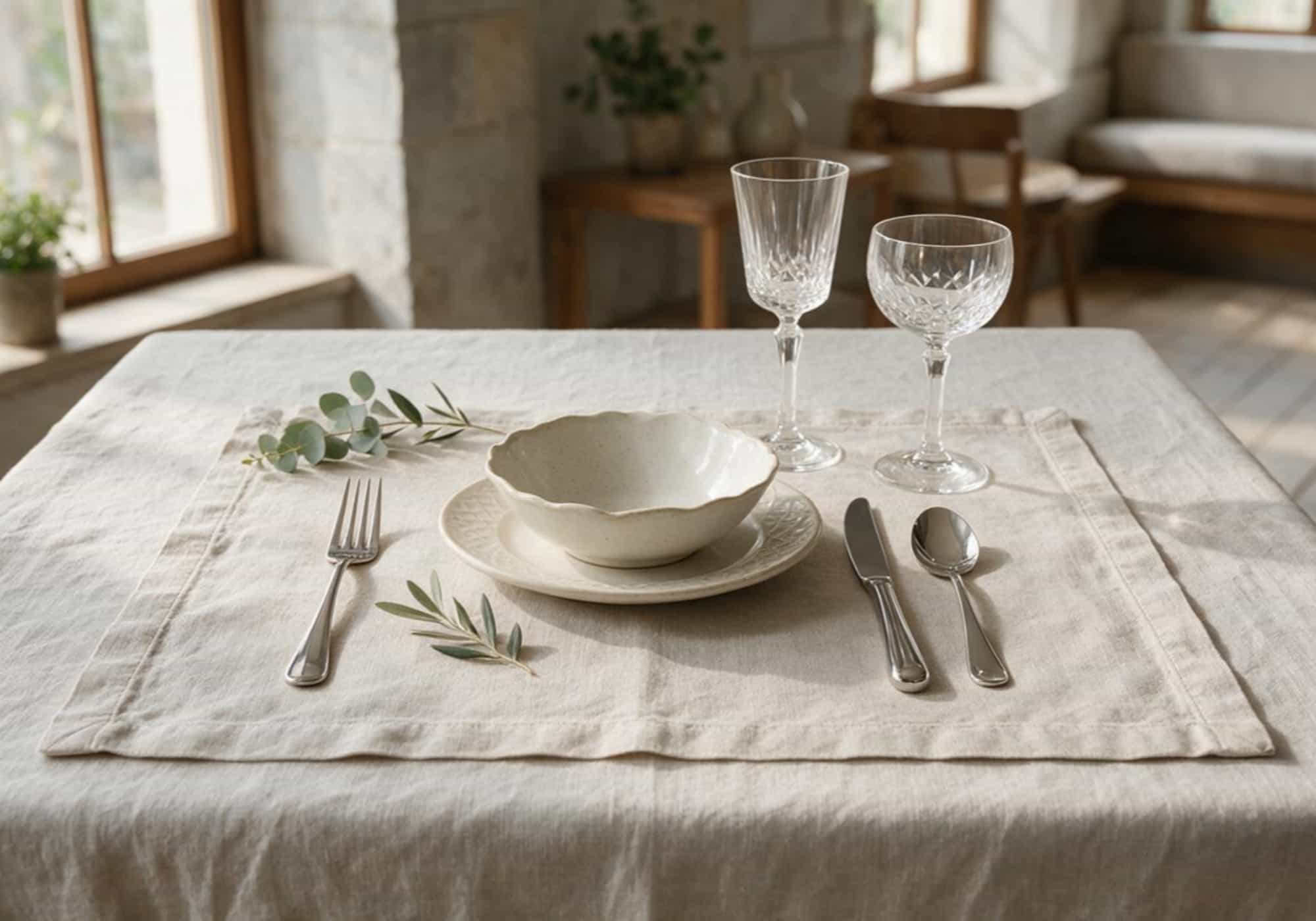 Premium European linen placemat on an elegant hospitality dining table
