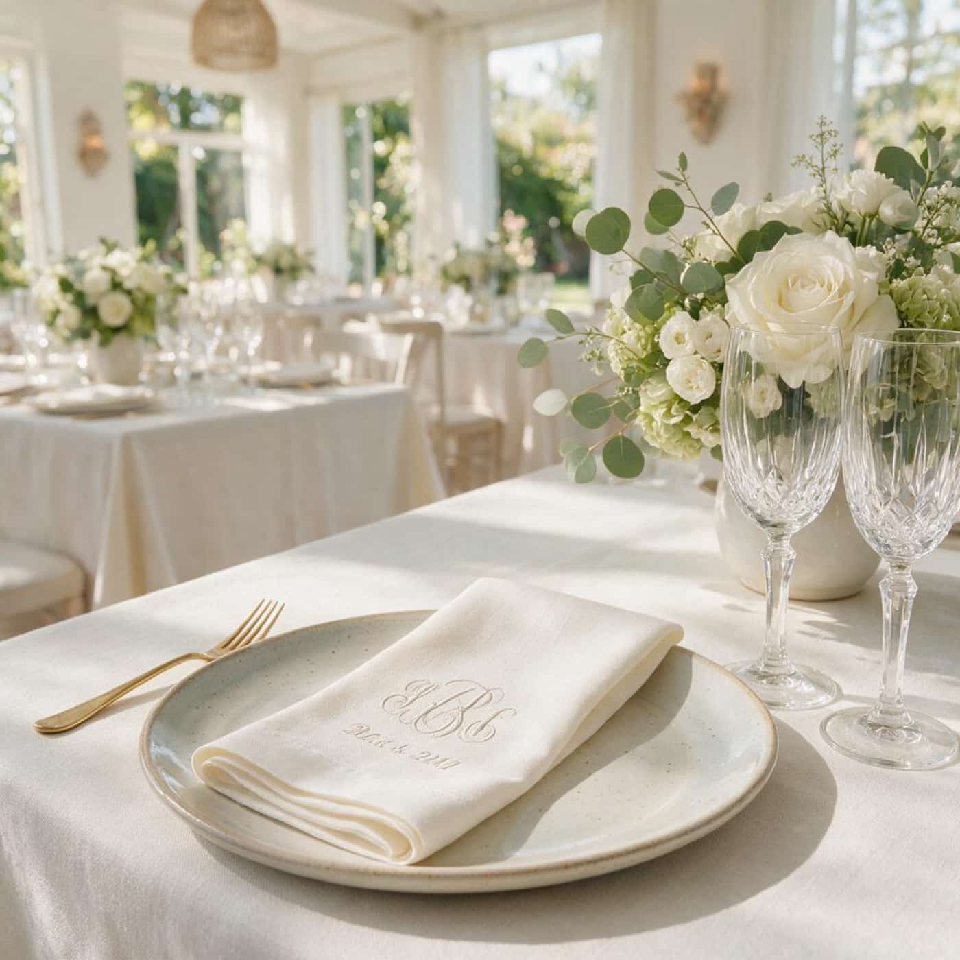 Personalized embroidered linen wedding napkins