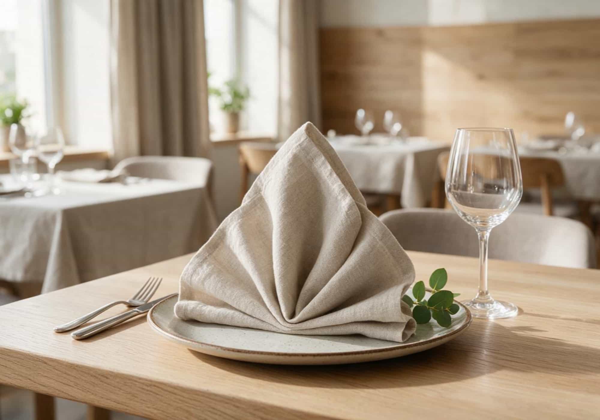 Premium European linen napkins displayed on a modern hospitality dining table