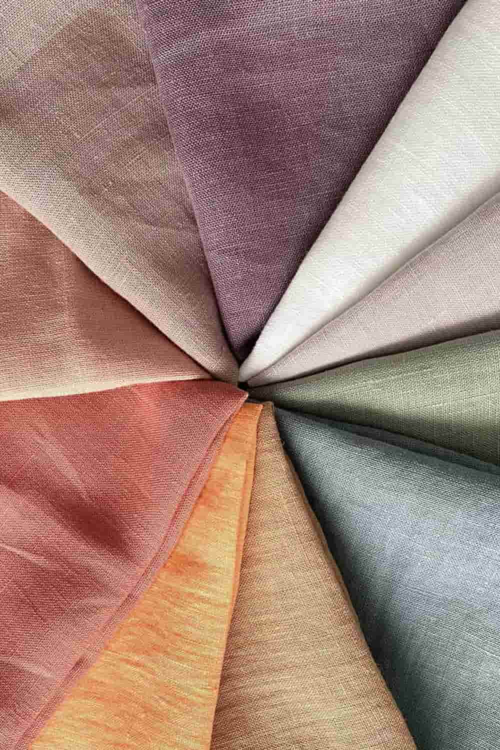 Linen fabric color options displayed in fan arrangement