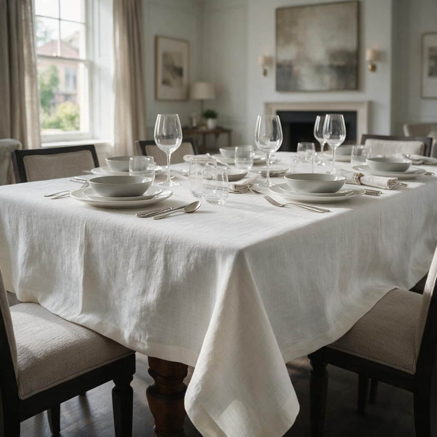 Rectangle European linen tablecloth covering a premium hospitality dining table