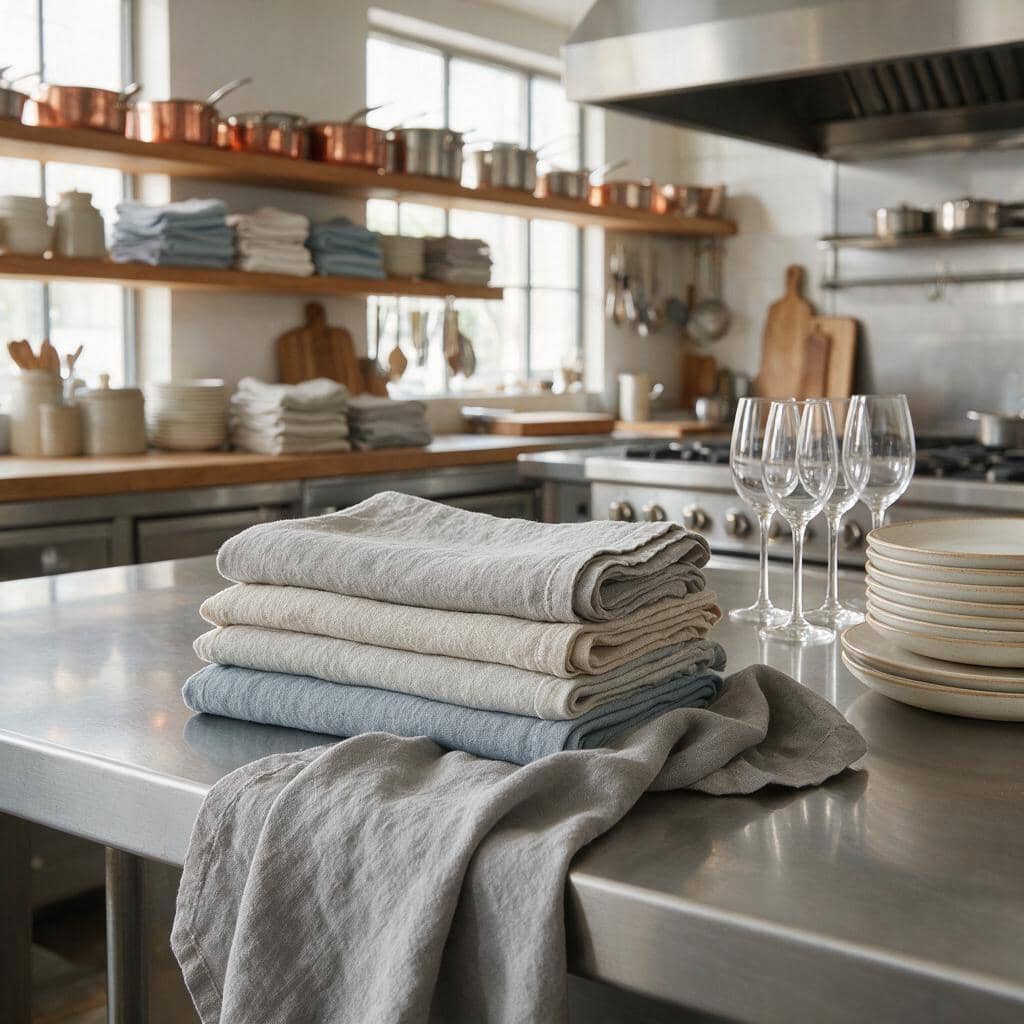 European linen tea towels used in professional restaurant kitchens