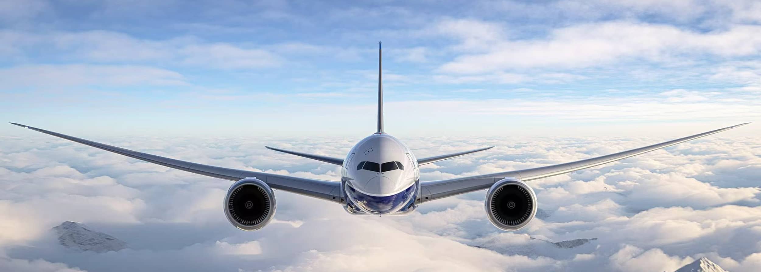 Air freight airplane above clouds for linen shipment