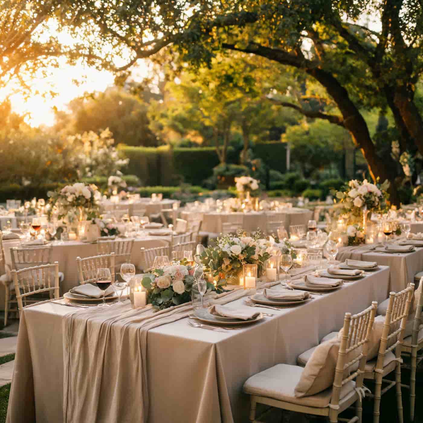 Wedding rental linen collection displayed for luxury events