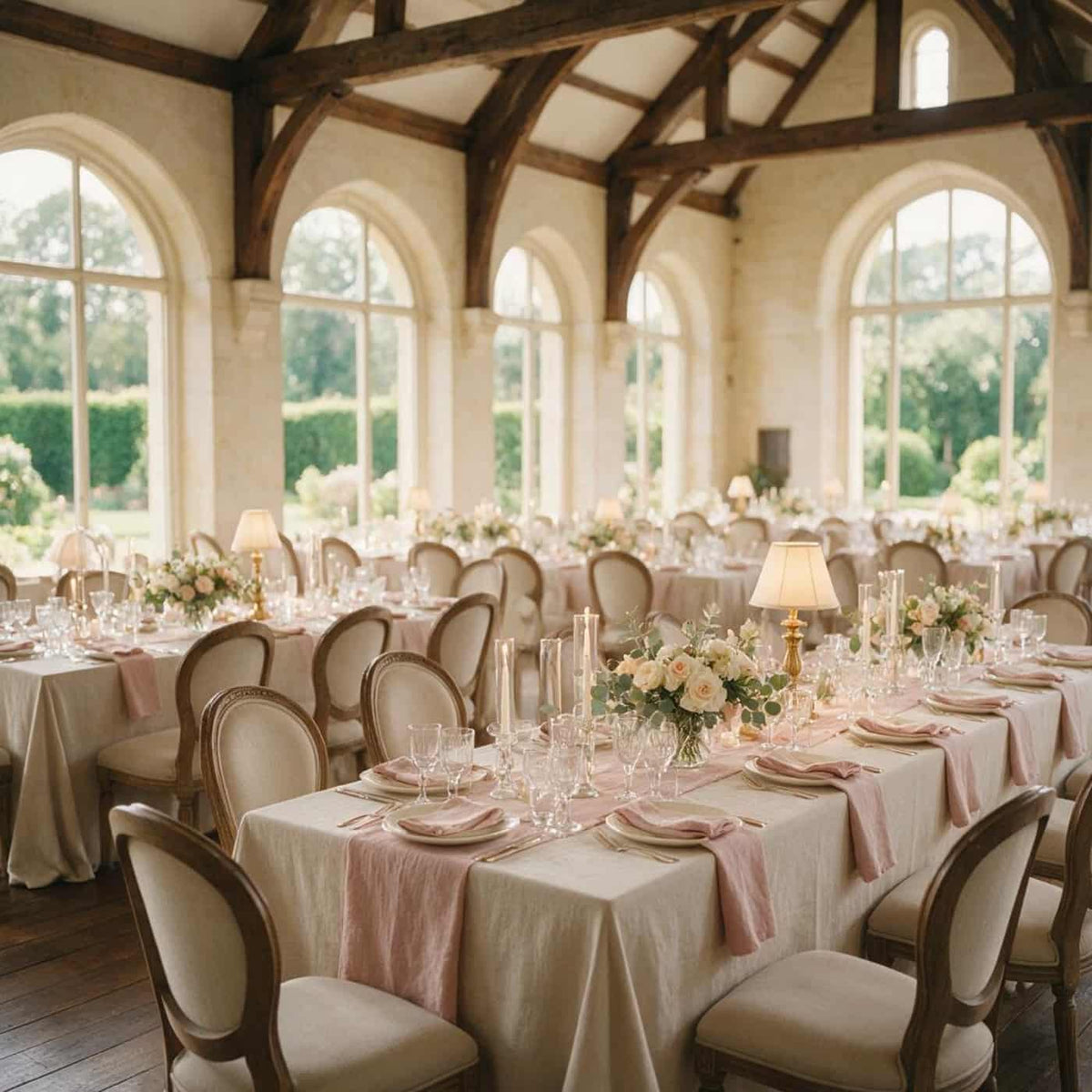 Wedding rental linen collection displayed for luxury events