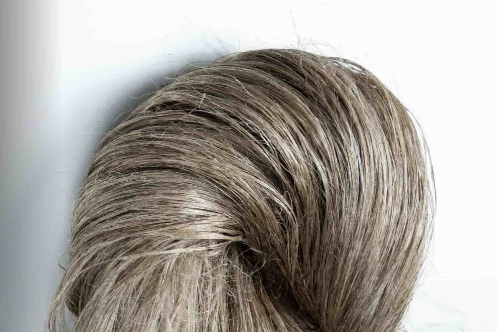 Raw flax fiber bundle material closeup for linen collection