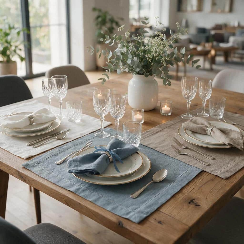 Custom embroidered European linen placemats for hospitality branding