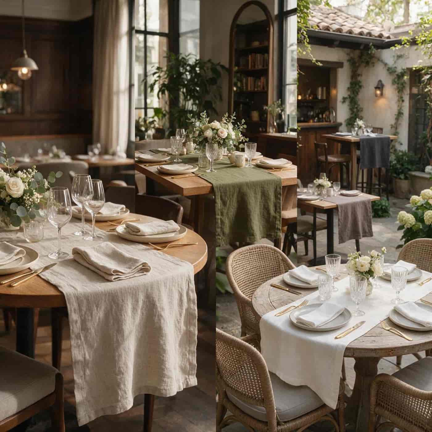Custom European linen table runner designed for restaurants and hospitality projects