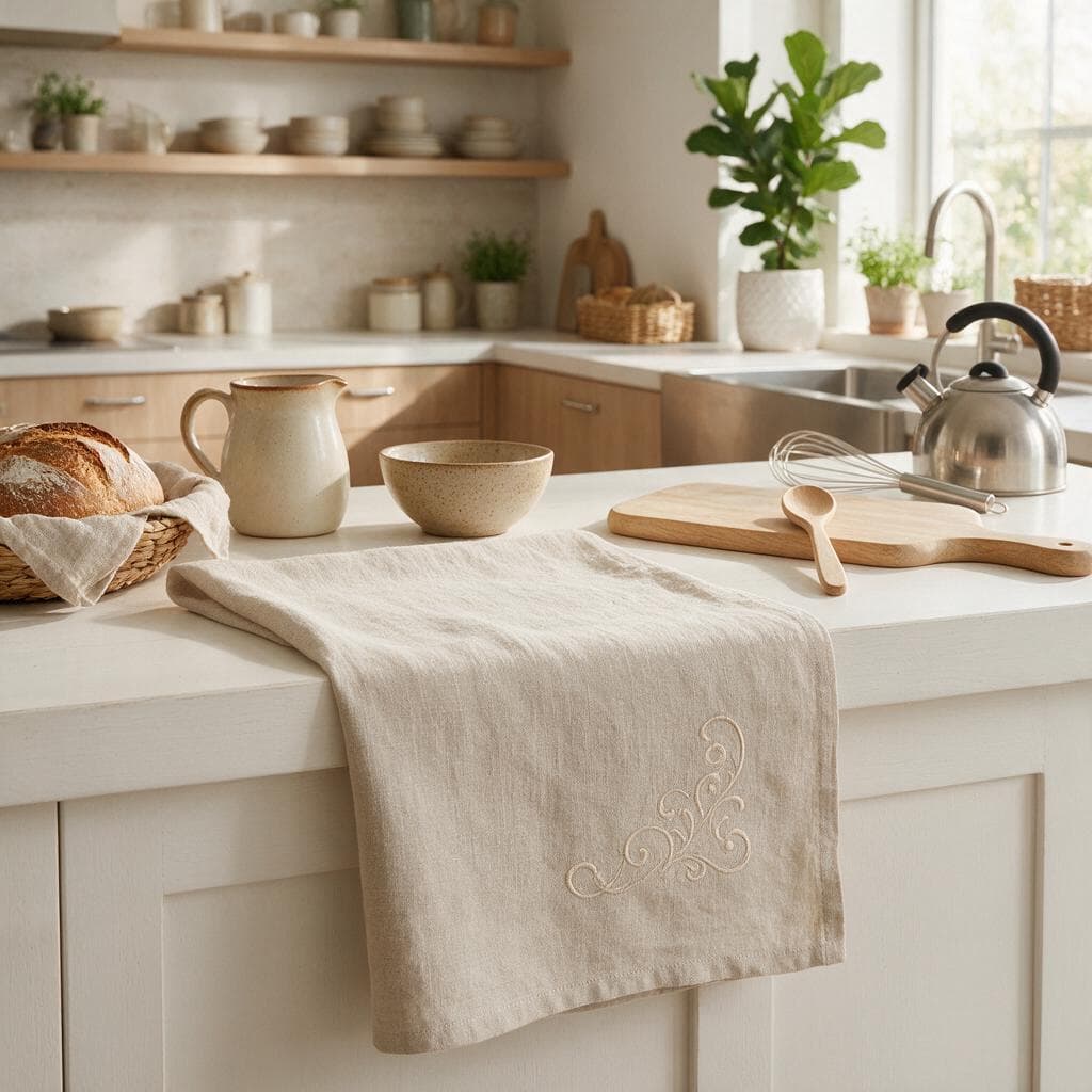 Personalized embroidered European linen tea towels with custom details