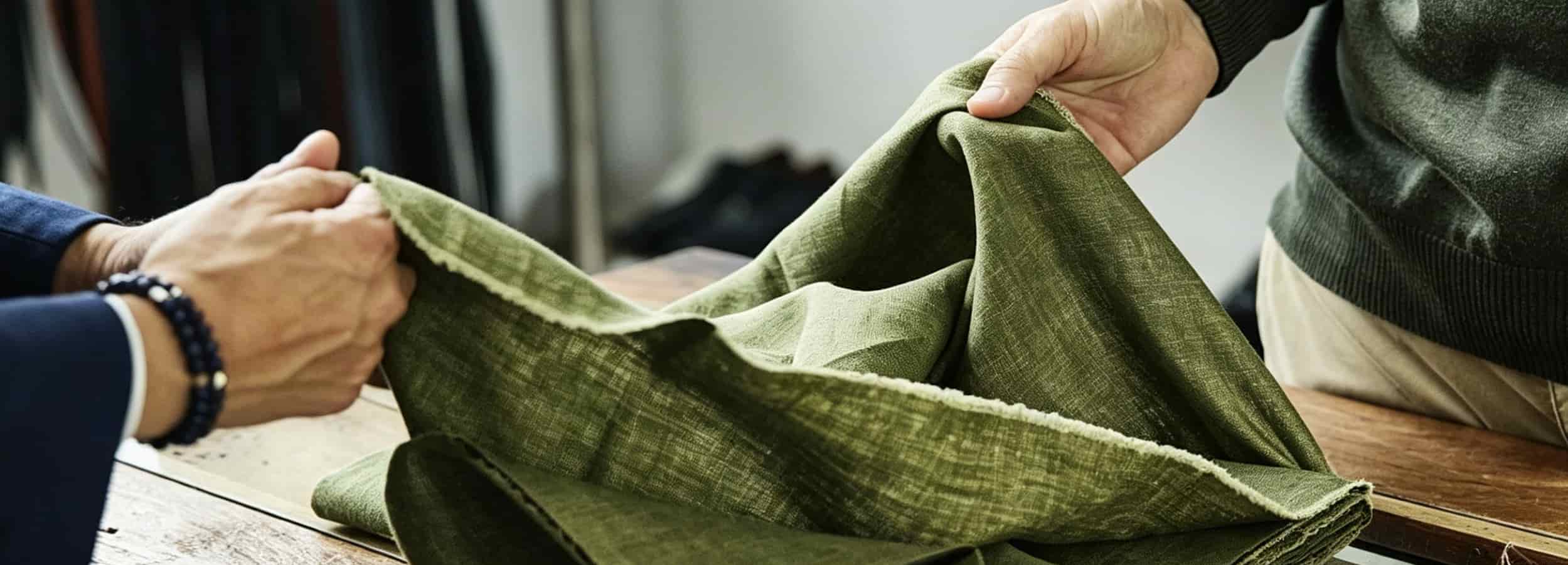 Linen fabric sample hand-checked during quality inspection