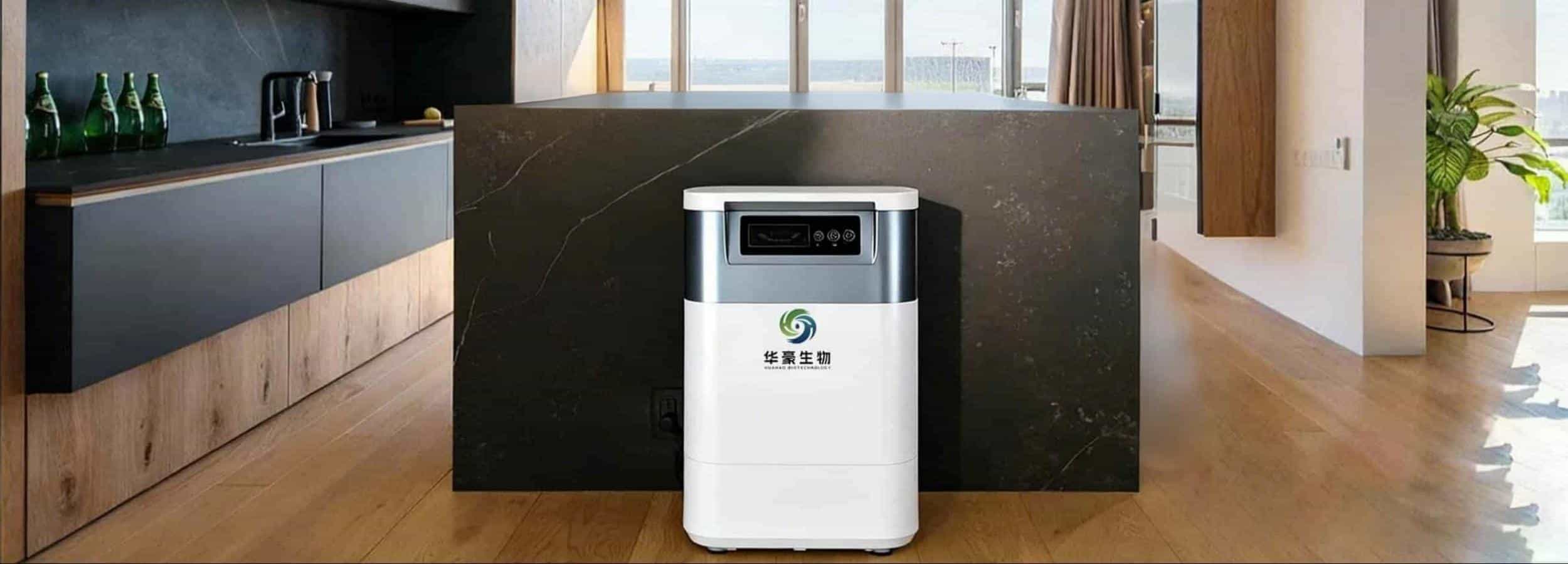 Compact indoor compost bin for kitchen use, operating quietly with no smell and fitting easily on countertops