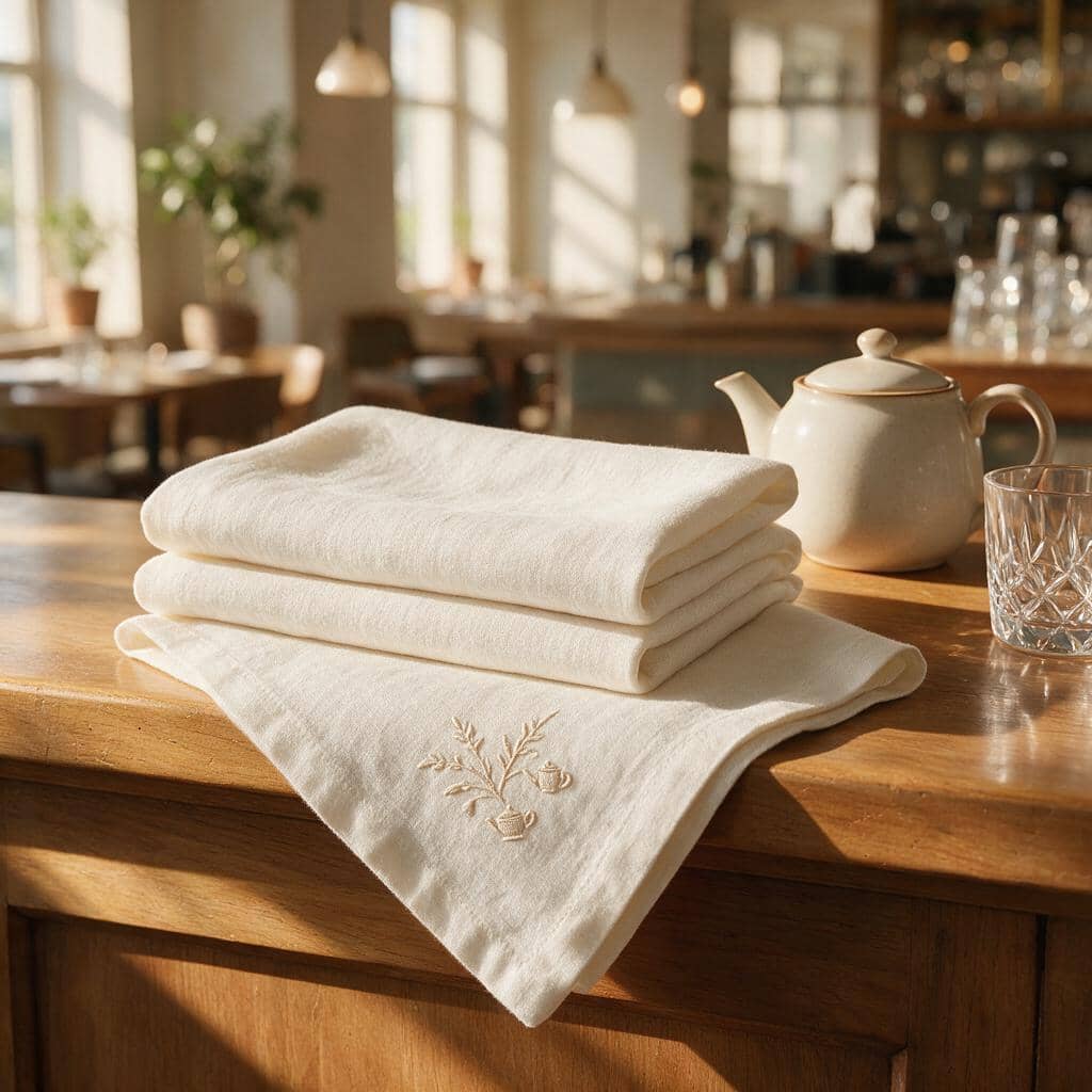 Custom logo embroidered European linen tea towels for hospitality brands