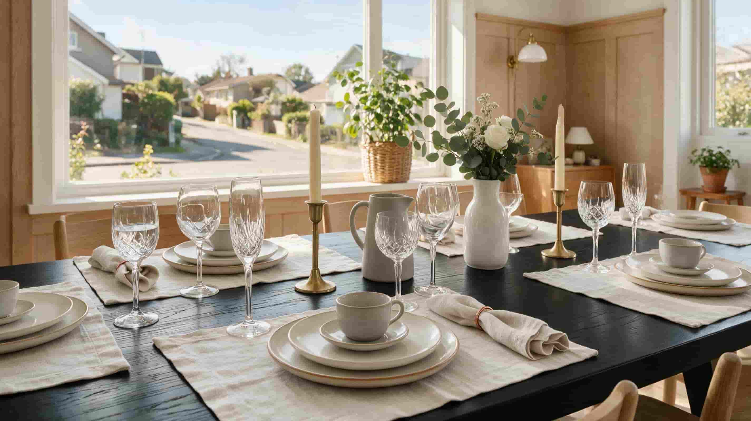 European linen placemats used in a boutique restaurant table setting for hospitality and fine dining.