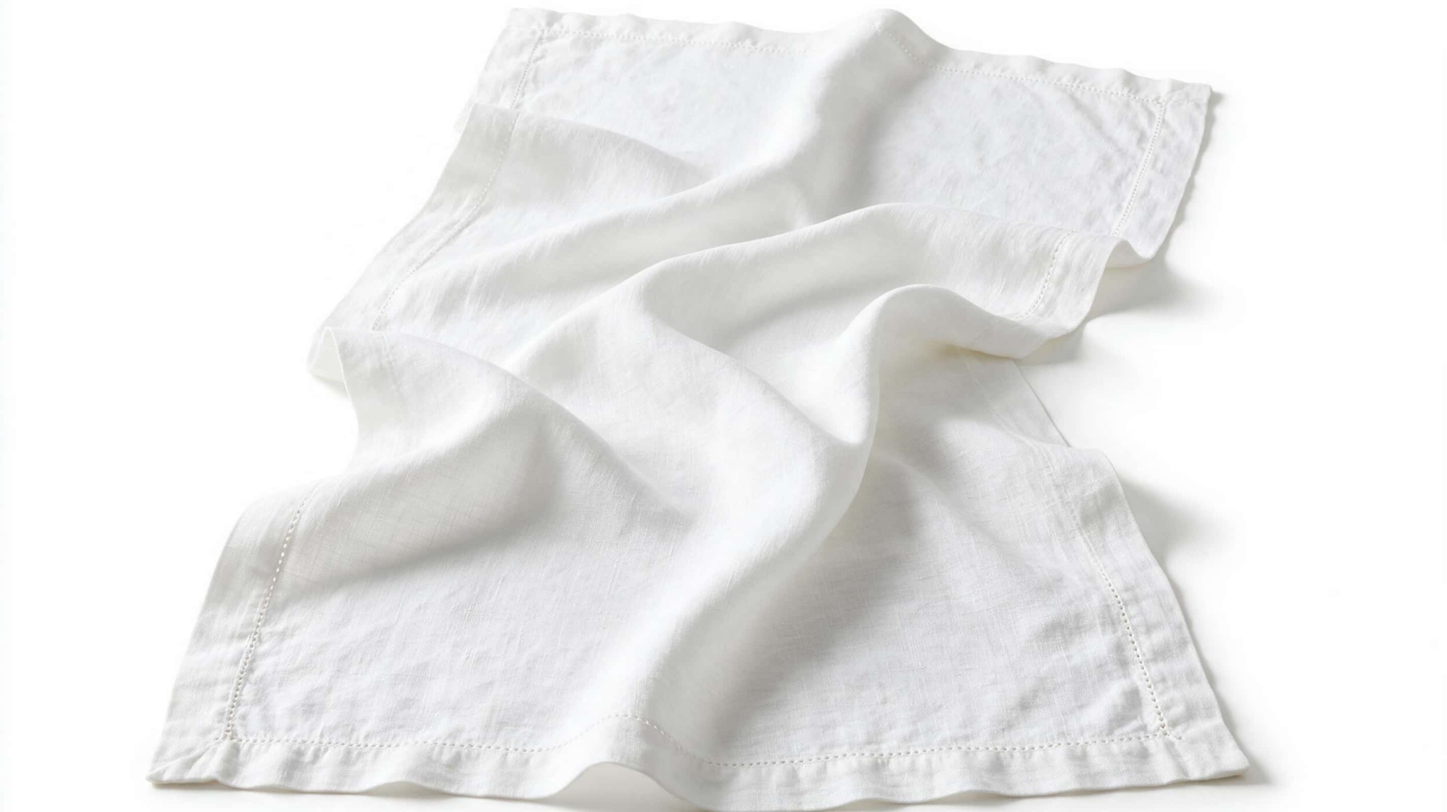 Premium white European linen table runner displayed on a pure white background with authentic woven linen texture and natural drape.