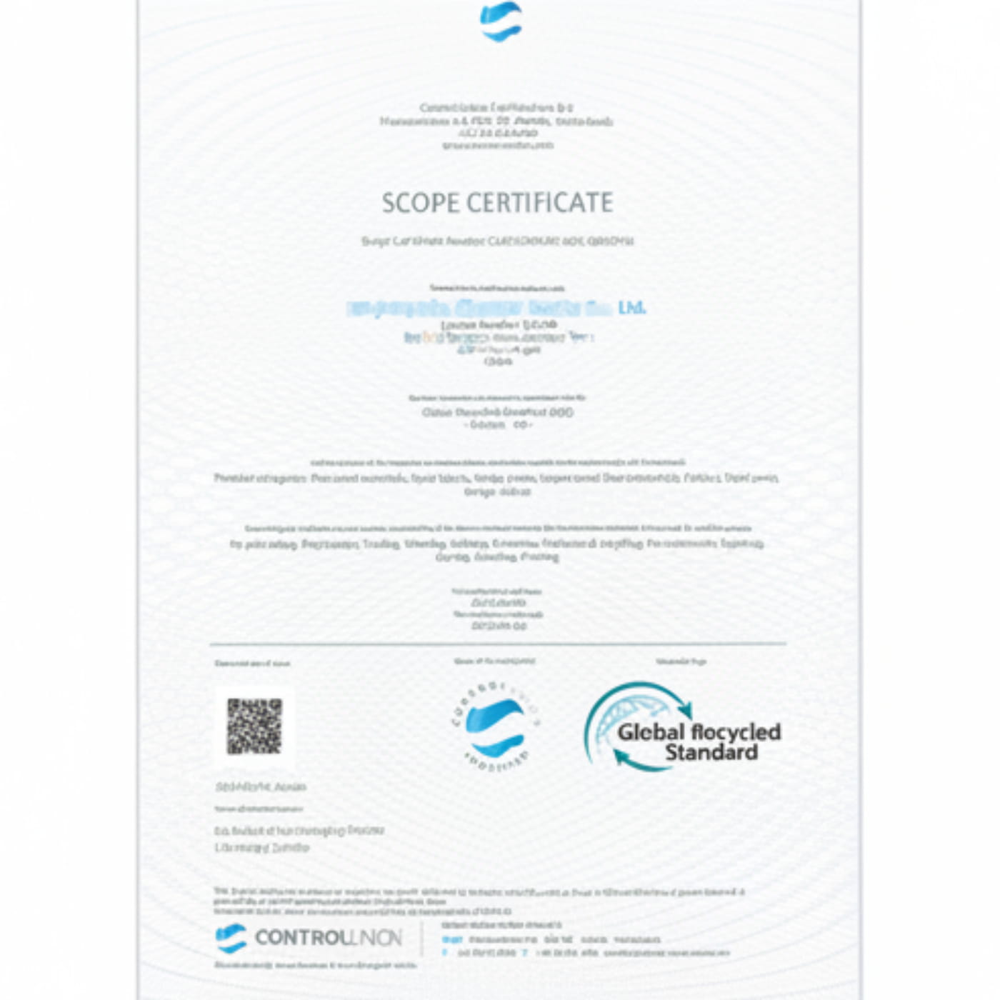 GOTS scope certificate document for organic linen textiles